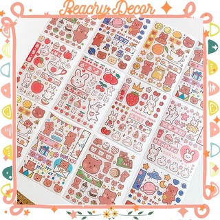 Set sticker decal 4 tấm hình thỏ gấu vũ trụ trang trí dễ thương peachydecor