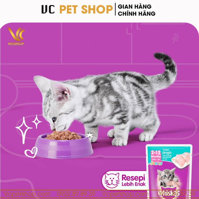 Pate mèo con Whiskas, thức ăn ướt cho mèo vị cá ngừ, cá thu – Funny Pet Shop