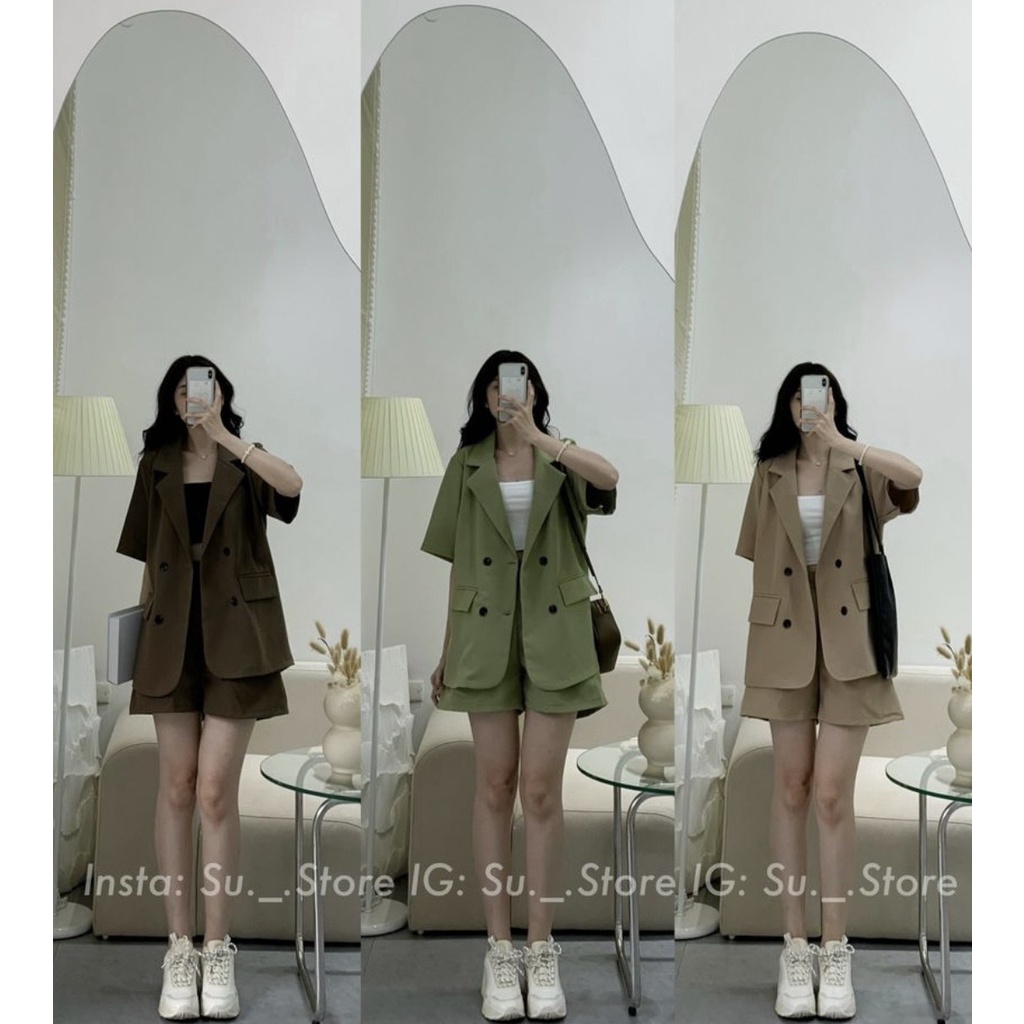 Set áo blazer cộc tay trơn kèm quần sooc Setvestcoctay109/P5k3,4