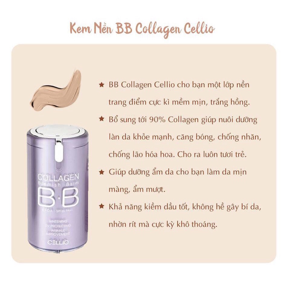 Kem Nền Cellio Collagen Blemish Balm BB Spf 40 Pa+++ Chiết Xuất từ Collagen Tự Nhiên - Hàng Chính Hãng Hàn Quốc | BigBuy360 - bigbuy360.vn