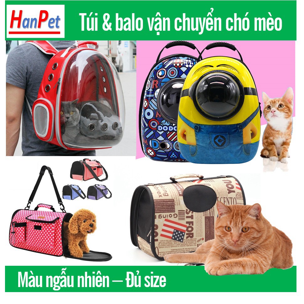 Hanpet- Túi Vận chuyển chó mèo 3 LOẠI ĐỦ SIZE (Màu ngẫu nhiên) dạng túi cứng túi vải lưới và balo vận chuyển chó mèo