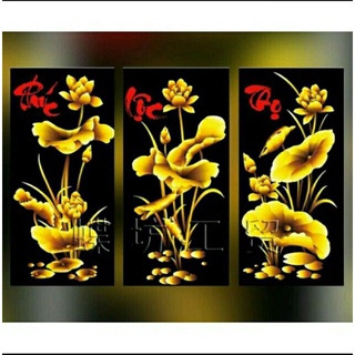 Tranh thêu chữ thập 3d phúc lộc họ- kim sắc hoa sen chưa thêu