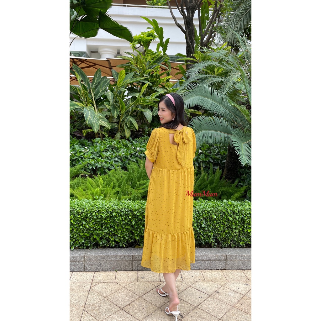 Đầm maxi voan bi nơ sau tiêu thư