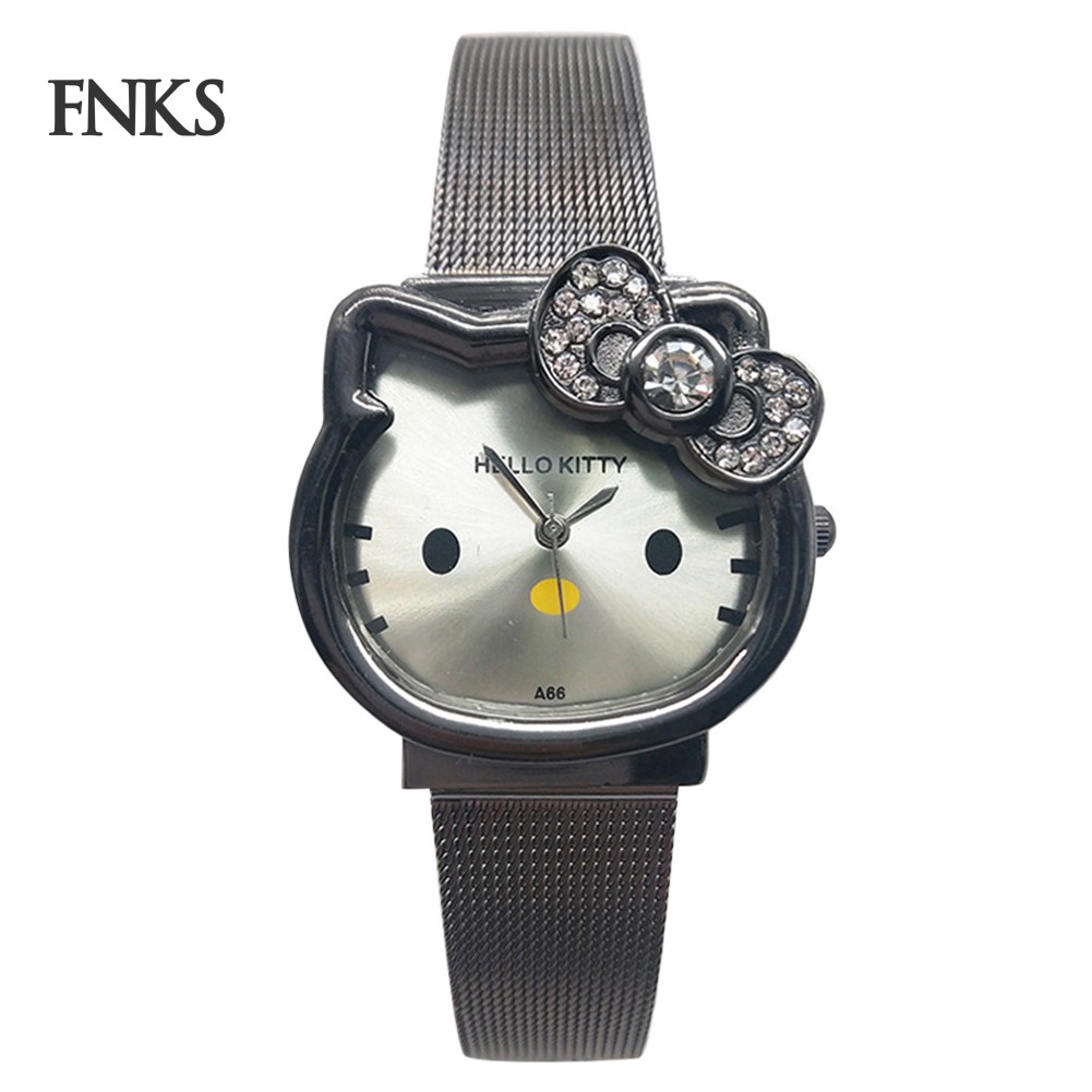 Đồng hồ kim phối dây đeo bằng thép không gỉ hình Hello Kitty dành cho các bé | BigBuy360 - bigbuy360.vn