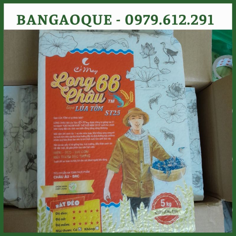Túi 5kg Gạo ST25 Long Châu 66 Lúa Tôm Cỏ May Hút Chân Không