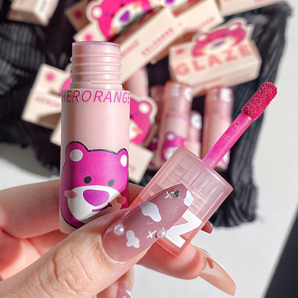 Son kem lì gấu dâu HERORANGE mềm mịn lâu trôi Beckoning Bear Velvet Lip Glaze