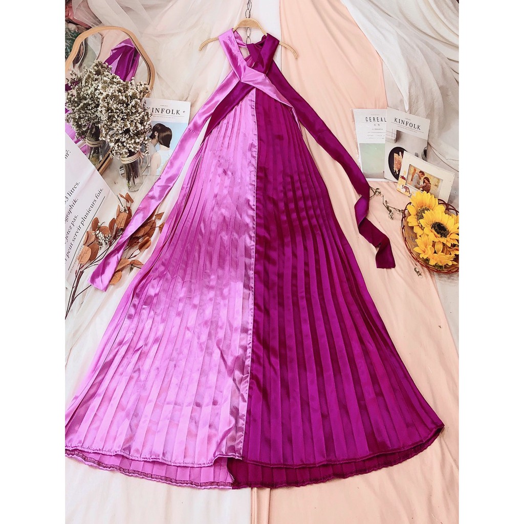 [MAXI] Đầm maxi đi biển váy dáng dài maxi dập ly phối màu kèm ảnh shop chụp | BigBuy360 - bigbuy360.vn