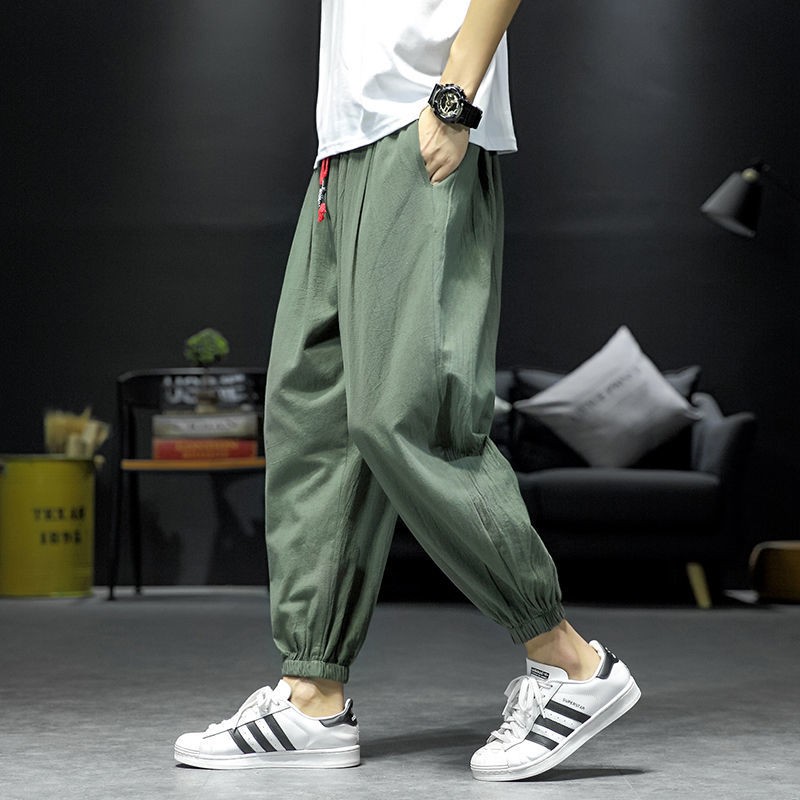 Spring trousers men's loose and versatile trend wide-leg harem pants fat plus size lantern nine points casual pants men