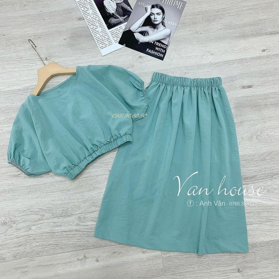 set chân váy dáng dài áo bom cộc tay 3 màu cá tính