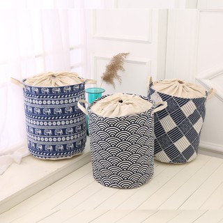 Giỏ đựng đồ vải lanh cotton dây rút có sức chứa lớn tiện lợi