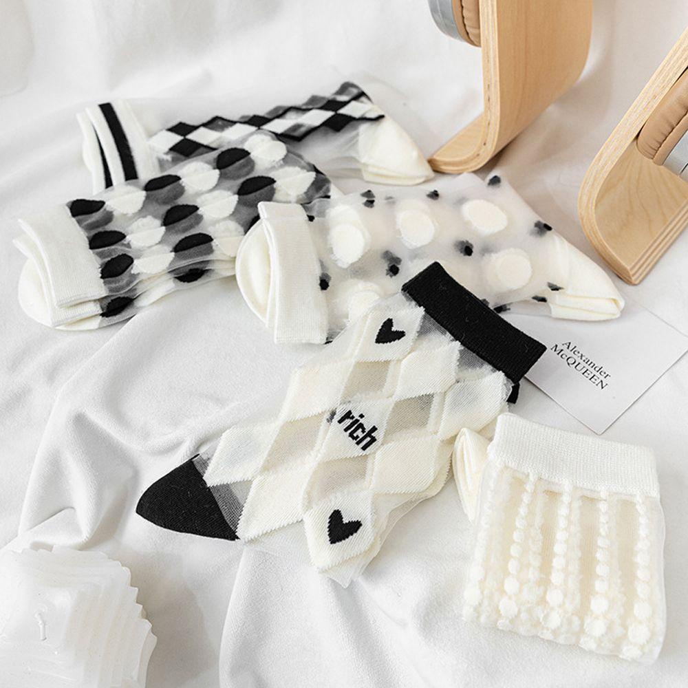 Vớ Cotton Trong Suốt Họa Tiết Dễ Thương Phong Cách Retro Nhật Bản Cho Nữ|Vớ Lụa Họa Tiết Dễ Thương Cho Bé
