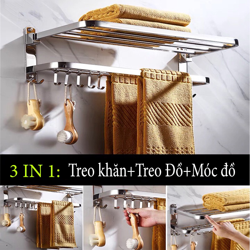 Kệ Nhà Tắm, Giá Treo Khăn Nhà Tắm Inox Không Gỉ Đa Năng, Treo Đồ Tiện Lợi LEON OFFICIAL