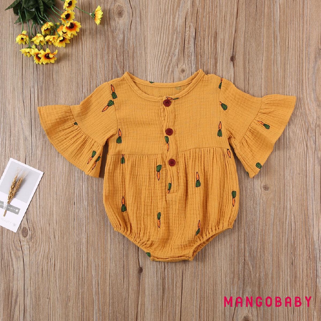 ♬MG♪-Baby Girls Romper Floral Print Round Neck Short Flounced Sleeve Bodysuit Romper | BigBuy360 - bigbuy360.vn