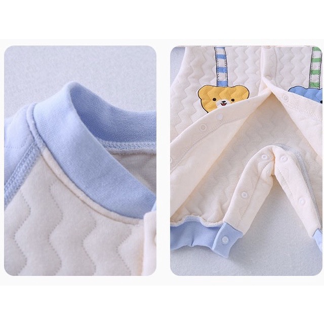 Body trần bông không viền đường may hàng Quảng Châu Bodysuit liền thân dài tay cài giữa 3 lớp dày ấm cho bé trai bé gái