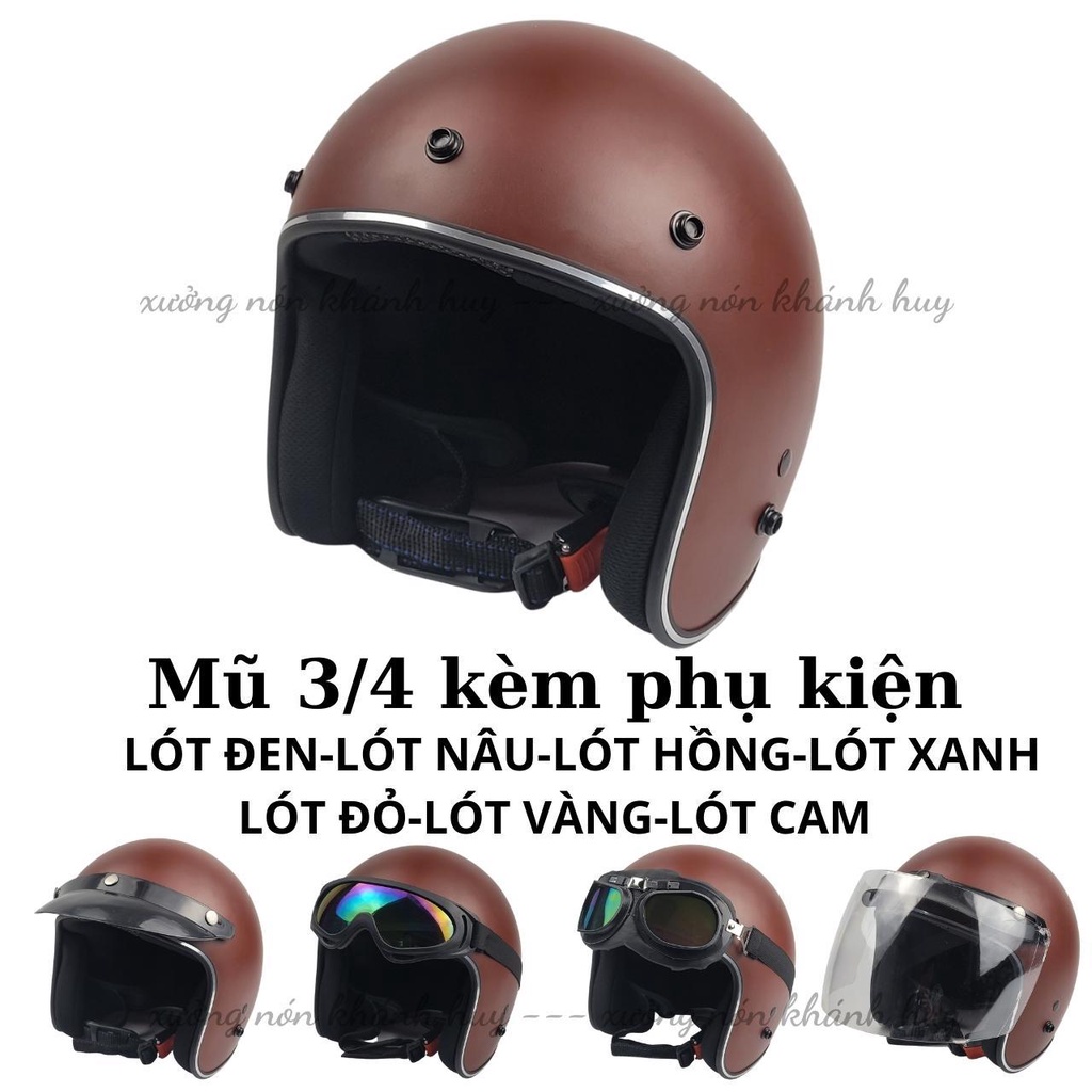 Mũ Bảo Hiểm 3/4 đầu  Lót 7 Màu Cao Cấp Như Hình - Hàng CTY-Cam Kết Chất Lượng Giống Hình 100%