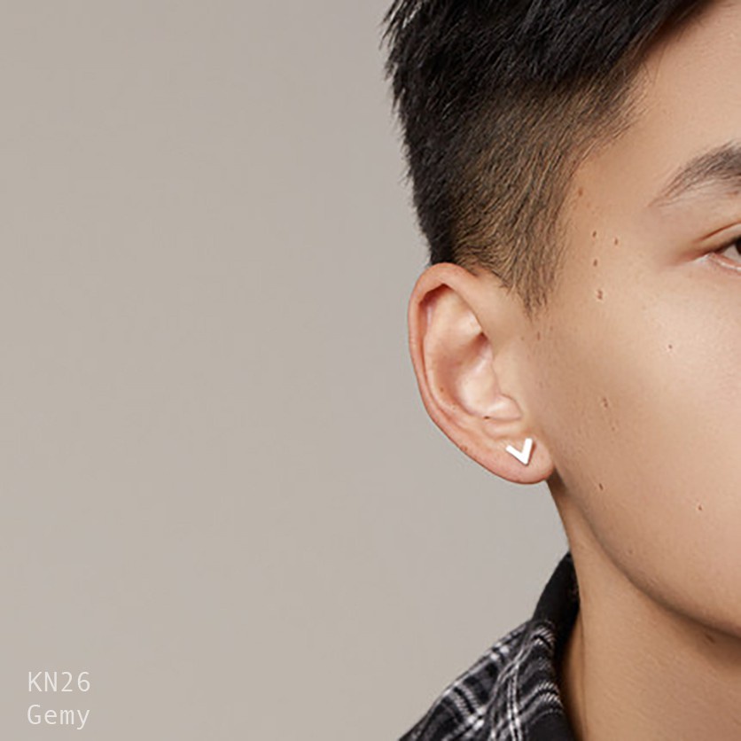 Khuyên tai nam bạc ta thiết kế chữ V đơn giản, cá tính, unisex Victory (1 chiếc) | GEMY SILVER KN26