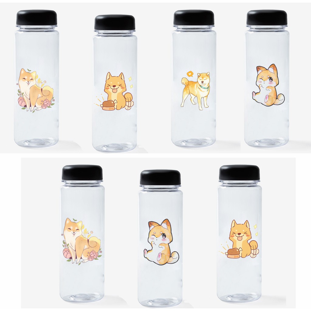 Bình nước chó shiba nhựa in màu BNI17 500ml bình nước hoạt hình bình nước dễ thương