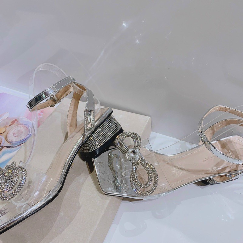 (SẴN) GIÀY SANDAL NƠ GÓT 3 PHÂN PHỦ ĐÁ SIÊU HOT