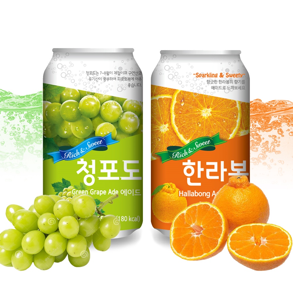 Nước ép trái cây có ga lon 355ml - Nho xanh &amp; Quýt Jeju Hàn Quốc Sparkling Ade - Hàng Nhập khẩu