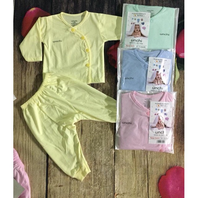 Bộ sơ sinh cài lệch Unchi- Leelee cotton hàng đẹp
