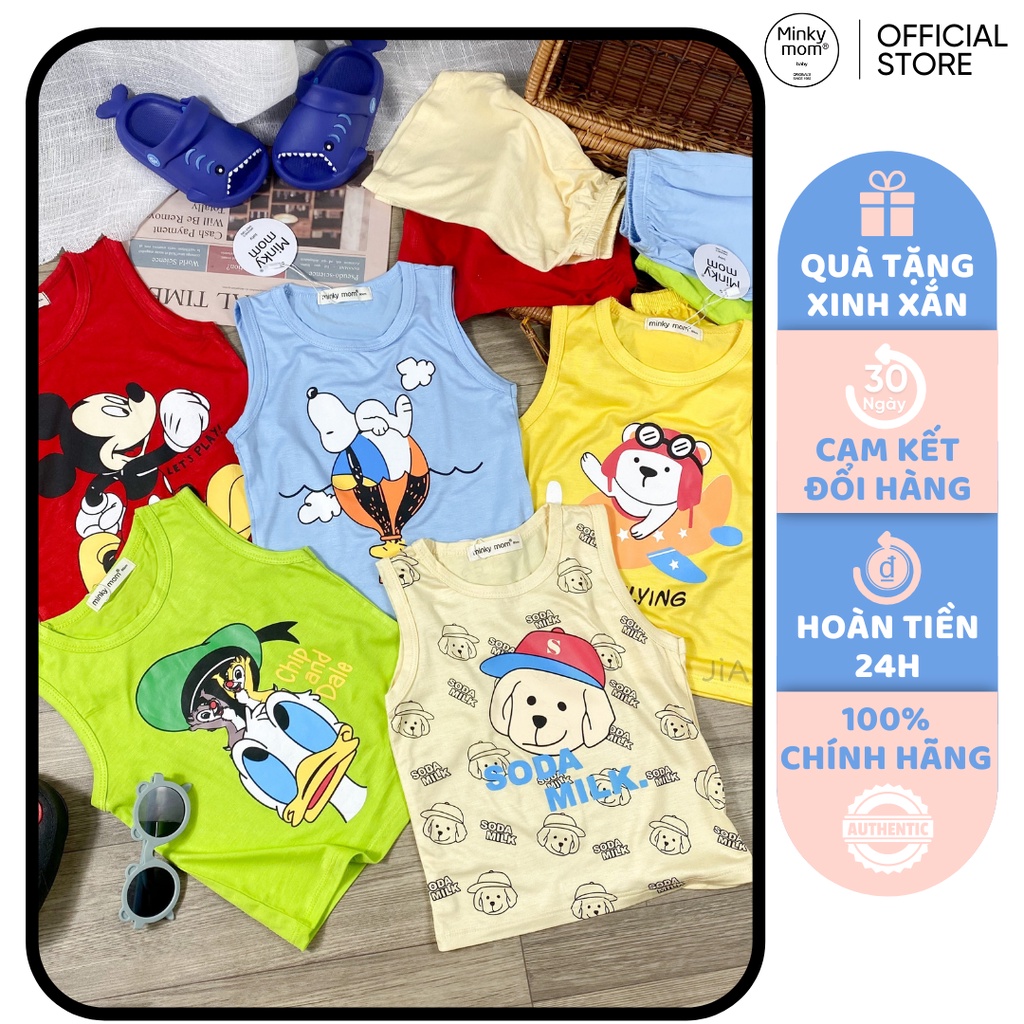 [SZ ĐẠI] Bộ Ba Lỗ Bé Gái, Bé Trai Minky Mom Vải Thun Lạnh Mickey, Áo Thun 3 Lỗ Cho Bé Mặc Hè MKM3LO2208