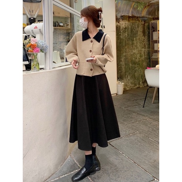 Chân váy dáng dài chất mặt nhung dày dặn không nhăn