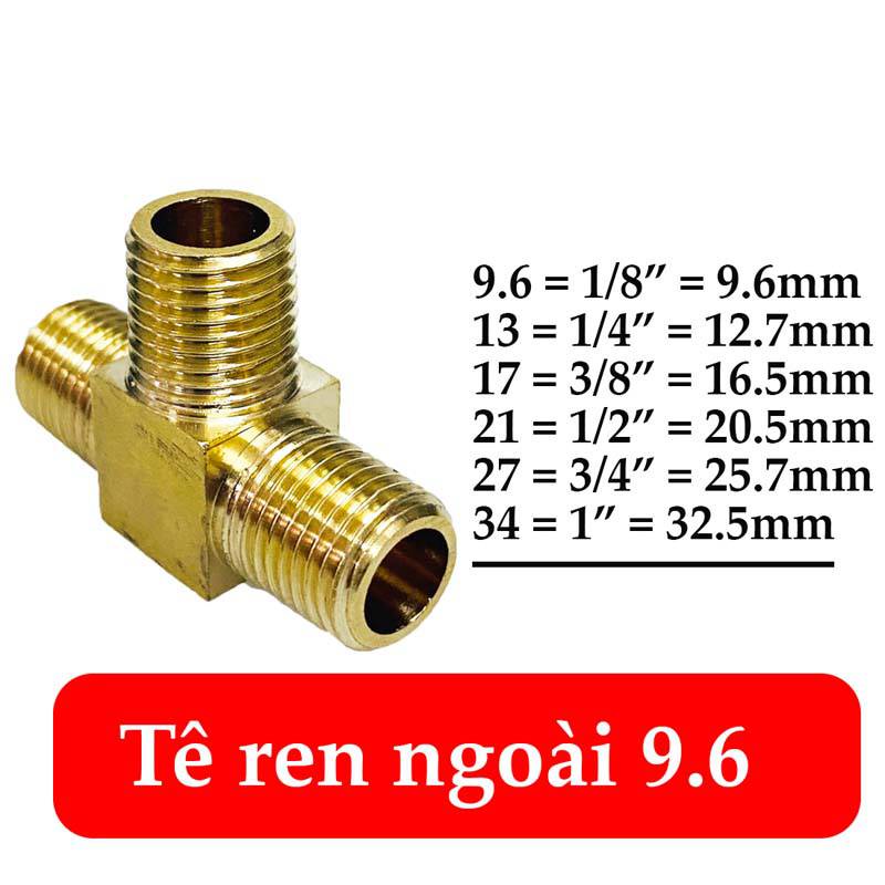 Tê Thau Ren Ngoài - Nối Ba Đầu Ren Ngoài Đồng Thau - Nối Thau 3 Ngã Ren Ngoài