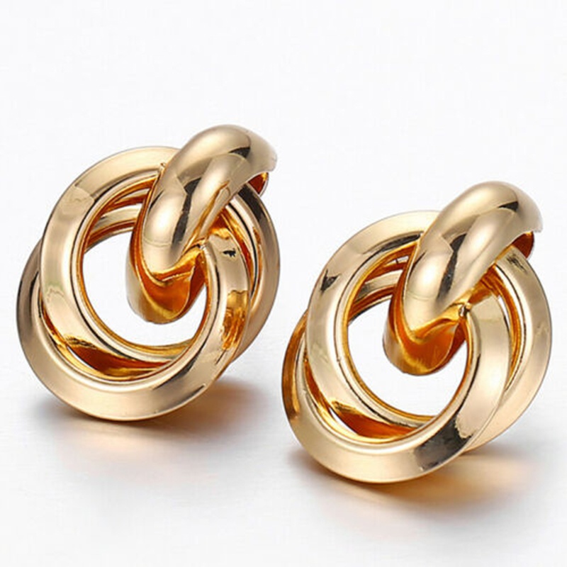 Double Circle Golden Exaggerated Punk Rock Metal Geometric Stud Earrings