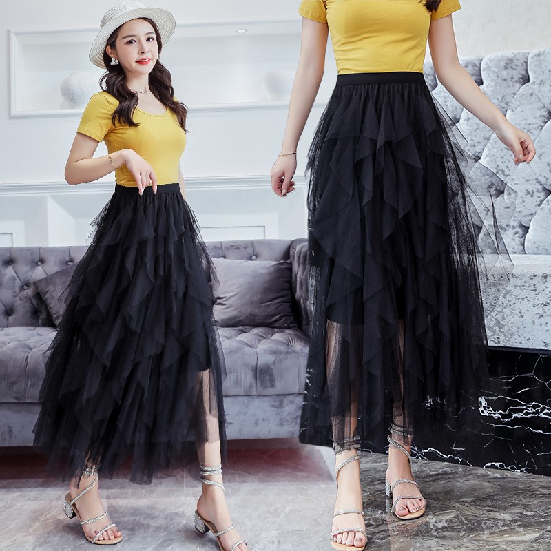 Chân váy dài xếp ly eo ao, chân váy lưới nhọn hoang dã VD0023 | BigBuy360 - bigbuy360.vn