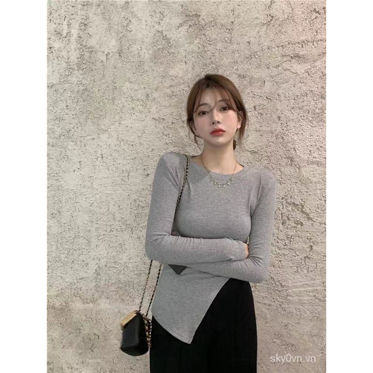 Áo Thun Dài Tay Thiết Kế Lệch Tà Thời Trang Thu Đông Mới Cho Nữ Fatm200Jin | BigBuy360 - bigbuy360.vn
