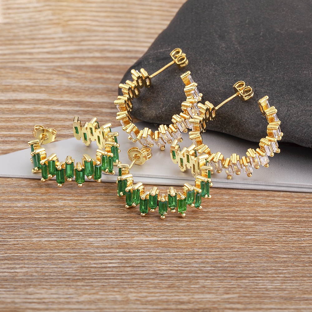 Bông Tai Mạ Vàng Đính Đá Zircon Nhiều Màu Sắc Thời Trang Cho Nữ