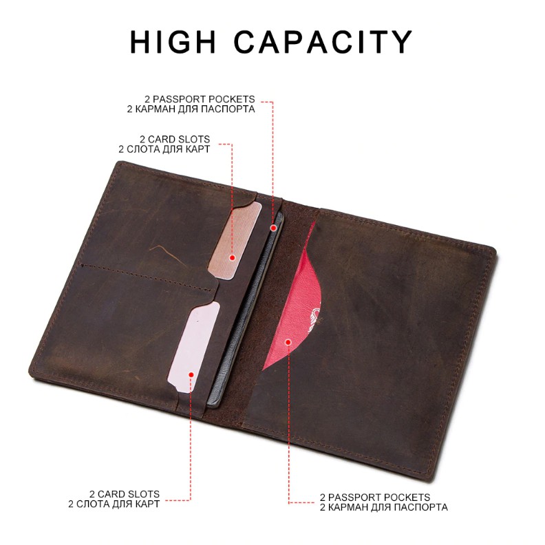 2020 Contact M1275 BH 2 Năm - Bóp Ví Đứng Hộ Chiếu Passport Da Ngựa Điên Men Wallet Genuine Bò - Nam Nữ