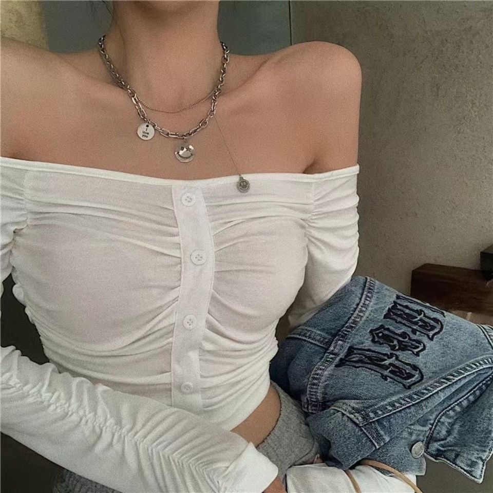 COZOK Áo thun trễ vai dáng ôm gợi cảm cho nữ