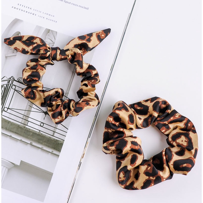 Dây Cột Tóc Tai Thỏ Họa Tiết Da Báo Phong Cách Hàn Quốc Cổ Điển Thời Trang Thu Đông Cho Nữ