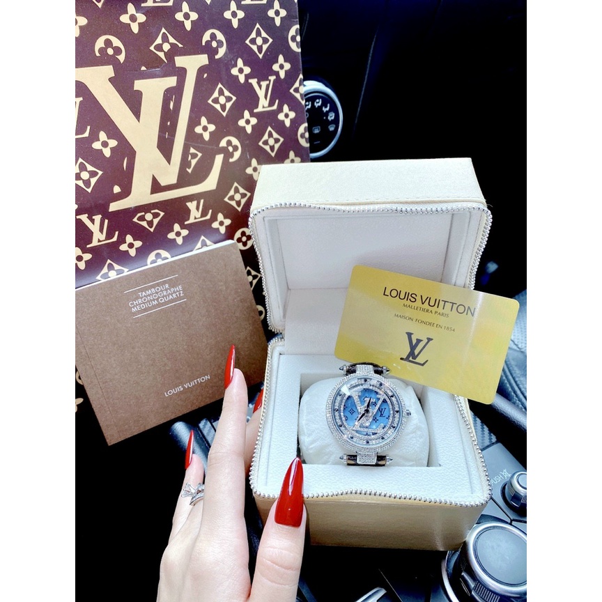 Đồng hồ nữ LV chính hãng, đồng hồ đeo tay nữ LV mặt xoay full box cao cấp, mặt đính kim cương nhân tạo, siêu sang cho nữ
