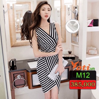 Đầm Body Sọc Kẽ Đắp Chéo