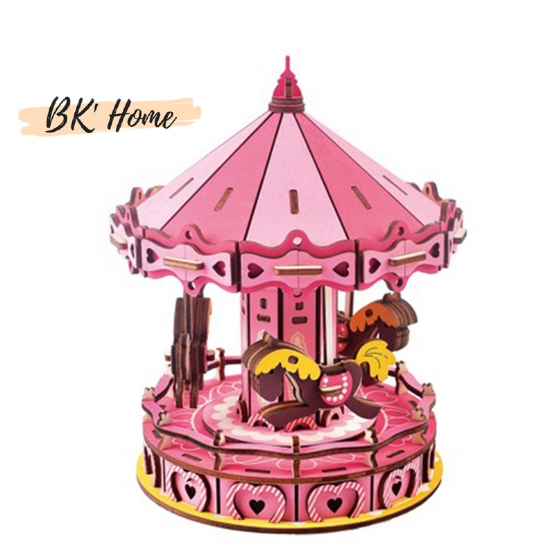 Đồ chơi lắp ráp 3D gỗ Birkeetoys mô hình Vòng quay ngựa gỗ 177 mảnh ghép