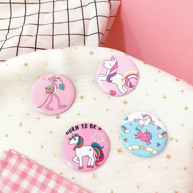 Gương trang điểm mini bỏ túi hình tròn họa tiết kỳ lân dễ thương