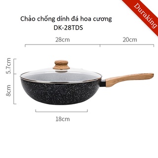 Chảo chống dính đá hoa cương có nắp vung kính DURAKING