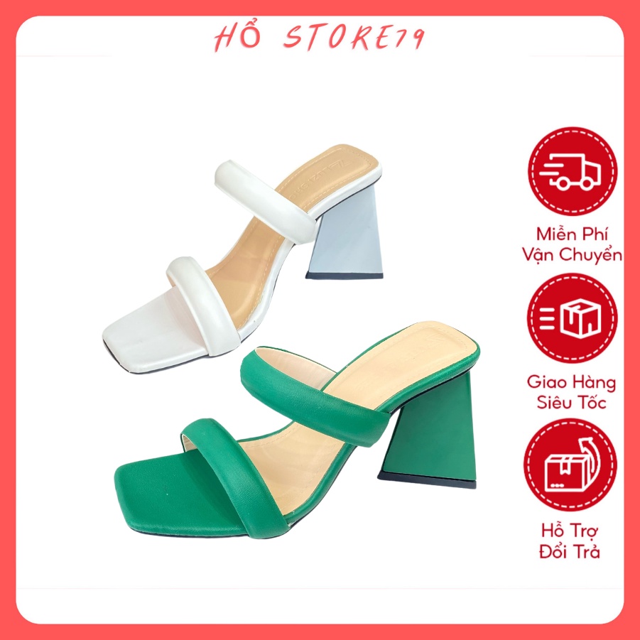 Guốc nữ, dép cáo gót tam giác 2 quai ngang nhún thời trang nhiều màu sắc