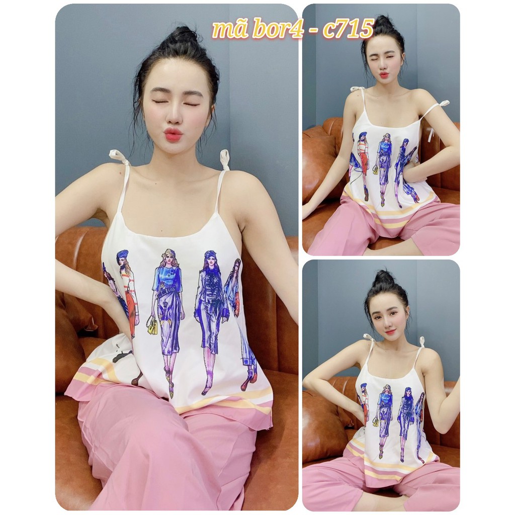 BOR4 - Set bộ áo hai dây quần ống rộng dưới 58 kg,  Set bộ hai dây sexy hình thật 100%