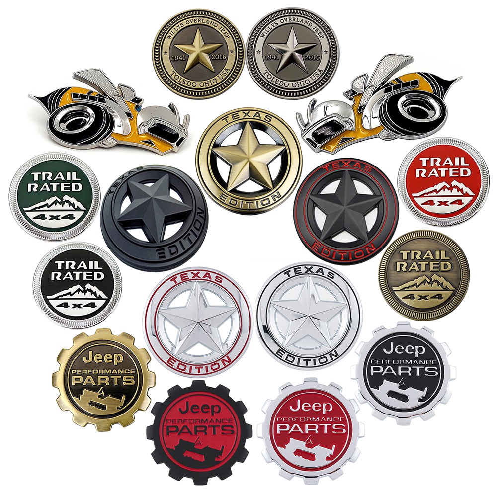 Modified Trail Rated TEXAS Edition 1941 Five-Star Shepherd Bee Metal Car Body Sticker for Jeep Rear Emblem Badge Decal