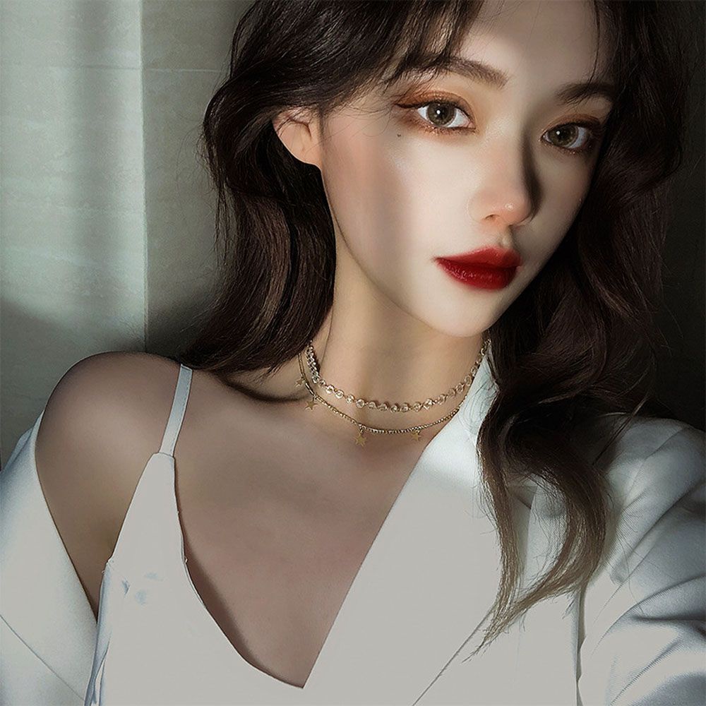 Vòng cổ nhiều lớp đính hạt trong suốt hình ngôi sao thời trang cho nữ