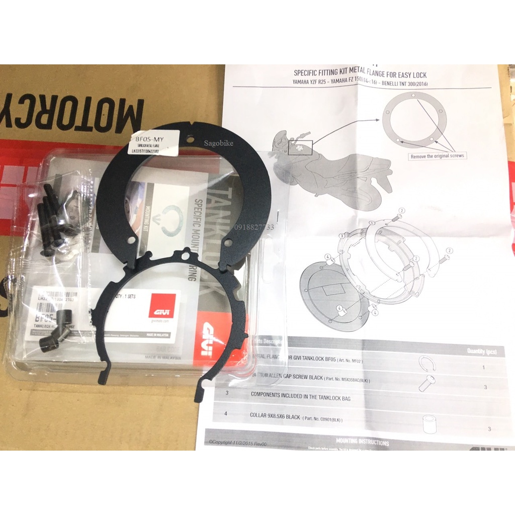 Bộ ngàm bình xăng Givi BF05-MY, Bộ ngàm gắn túi bình xăng xe FZ 150i, FZ, Beneli, MT,,,,