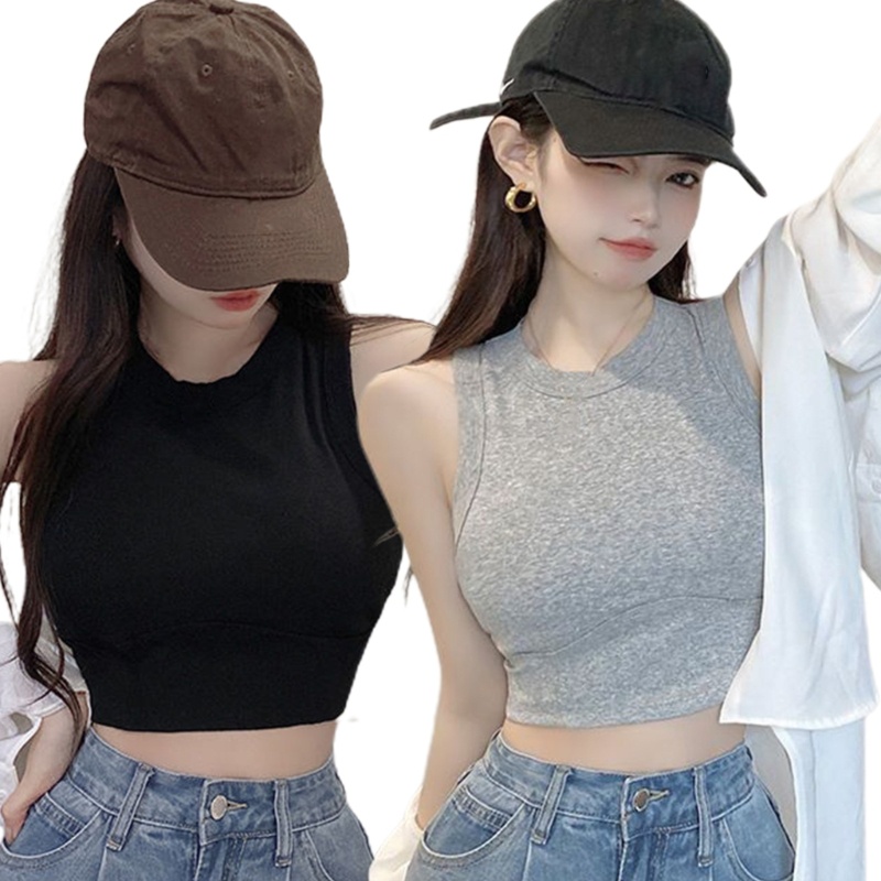 Áo Hai Dây Cổ Tròn Có Mút Đệm Mỏng Màu Trơn Dành Cho Nữ