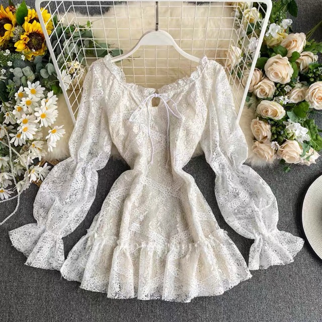 sẵn Đầm ngắn voan hoa Trắng tiểu thư mặc được hai kiểu như hình hàng thiết kế ẢNH THẬT CUỐ J0250 | BigBuy360 - bigbuy360.vn