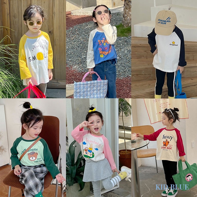 Áo Thun Tay Dài In Họa Tiết Hoạt Hình Phong Cách Hàn Quốc Thời Trang Mùa Thu Cho Bé Gái