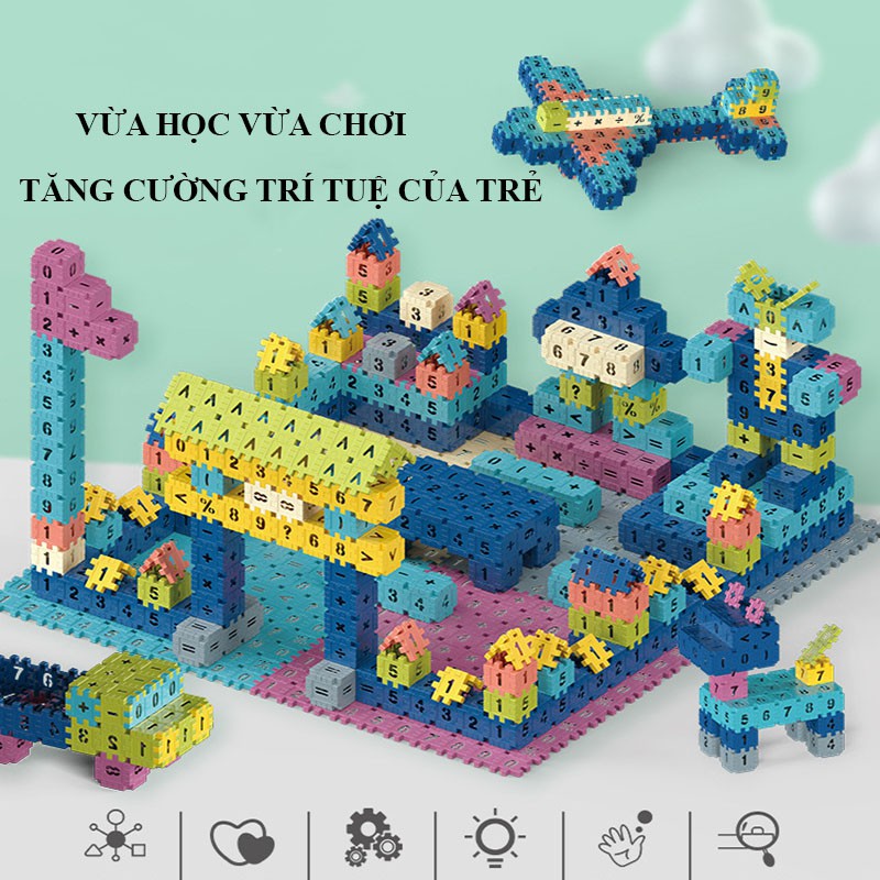 Sale Sốc Bộ Đồ Chơi Xếp Hình Khối Nhiều Màu, Nhiều Số Cho Bé Sáng Tạo, Lắp Ráp Ngôi Nhà, Bàn Ghế, Phát Triển Tư Duy