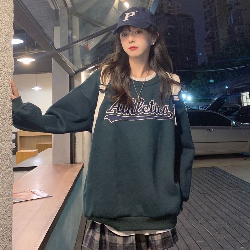 Áo Nỉ Tay Dài Cổ Tròn In Chữ Phong Cách Hàn Quốc 17A7111