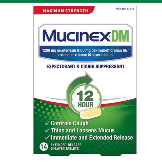 Vên uống giảm ho,long đờm ,Mucinex DM Maximum Strength 14 viên Hỗ trợ giảm nhanh ho và long đờm.